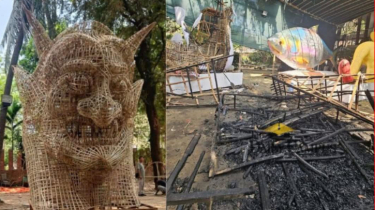 চারুকলায় আগুনে পুড়লো ফ্যাসিস্টের প্রতিকৃতি