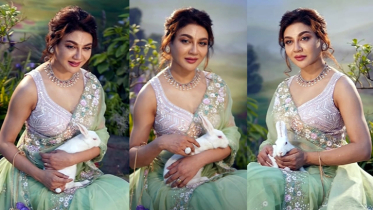 খরগোশের সঙ্গে খুনসুটিতে মেতেছেন জয়া