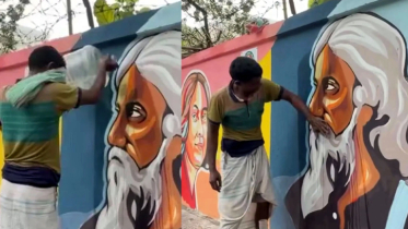 রবীন্দ্রনাথের গ্রাফিতির কালি মুছে রিকশাচালক ভাইরাল